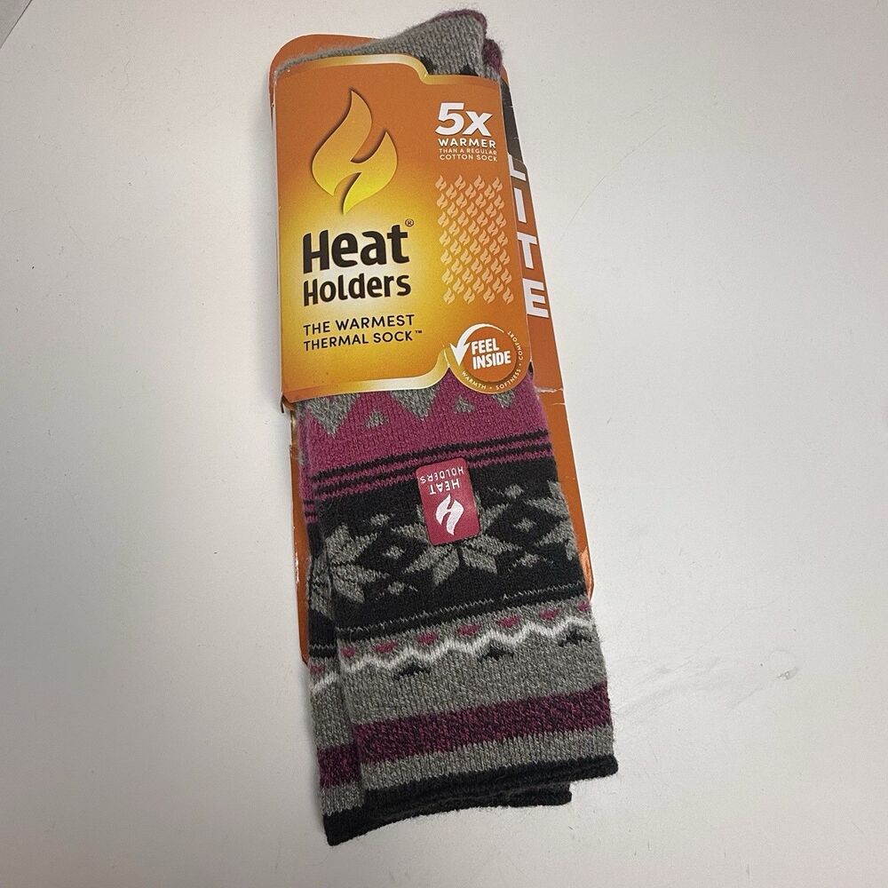 Heat Holders 5x Warmer Thermal Socks In Light Gray Cerise Unisex M 4-8 W 5-9 New